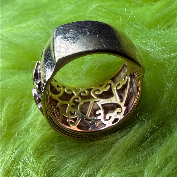 Sterling Silver 925 NH Blue Topaz Citrine Wide Band Ring - Picture 5 of 11